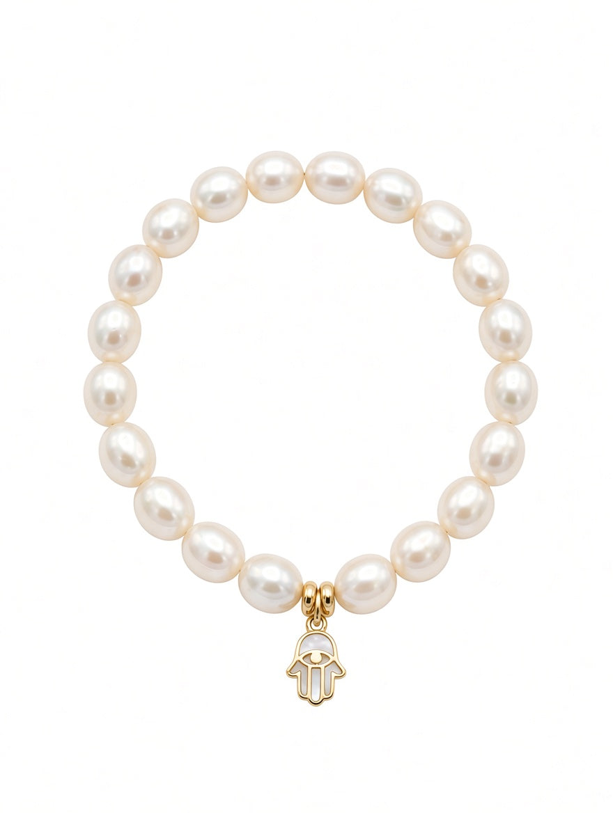 Limited Edition Rice Pearl Bracelet with Mother of Pearl Evil Eye Charm